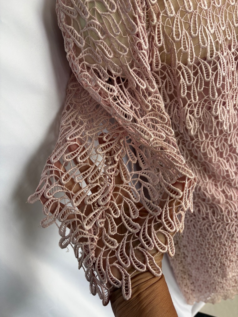 Vintage 70s Pink Formal Dress & Lace Elegant Cottagecore Sz 12, 19” Ptp, 44” L — image 4 of 6
